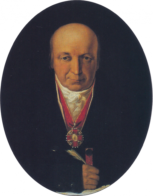 Александр Андреевич Баранов (1747—1819) — первый Главный правитель русских поселений в Северной Америке (1790—1818). Портрет работы М. Тиханова (1818)