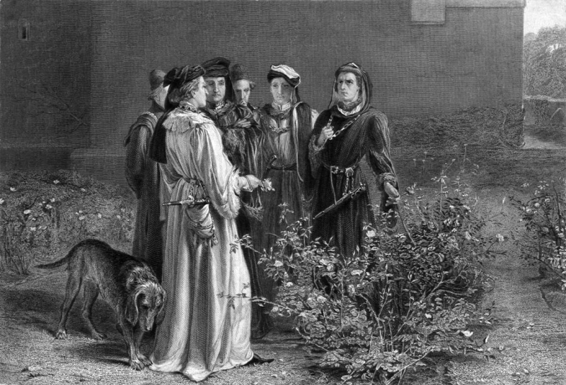 Представление легендарной сцены в саду Темпла в I части пьесы «Генрих VI», где сторонники враждующих партий выбирают красные и белые розы