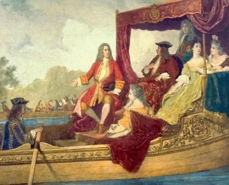 Handel (left) and King George I on the River Thames, 17 July 1717. Painting by Edouard Hamman (1819–88)